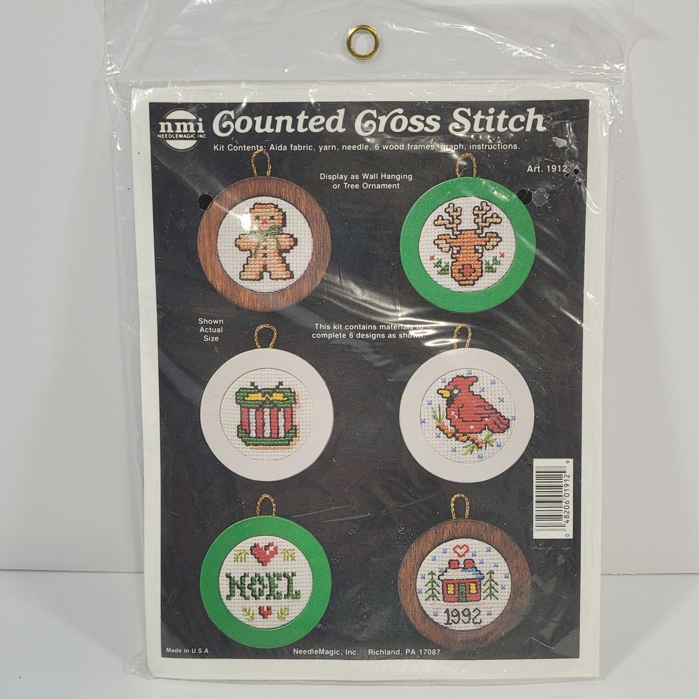 Vintage NeedleMagic‎ NMI Counted Cross Stitch Kit Wooden Christmas Ornaments